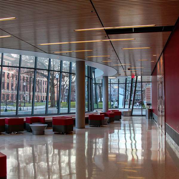 hallway with glass walls