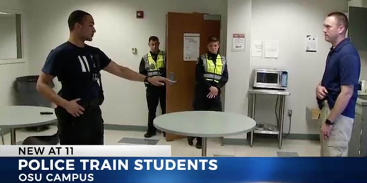 screen gram from a video of university police training students