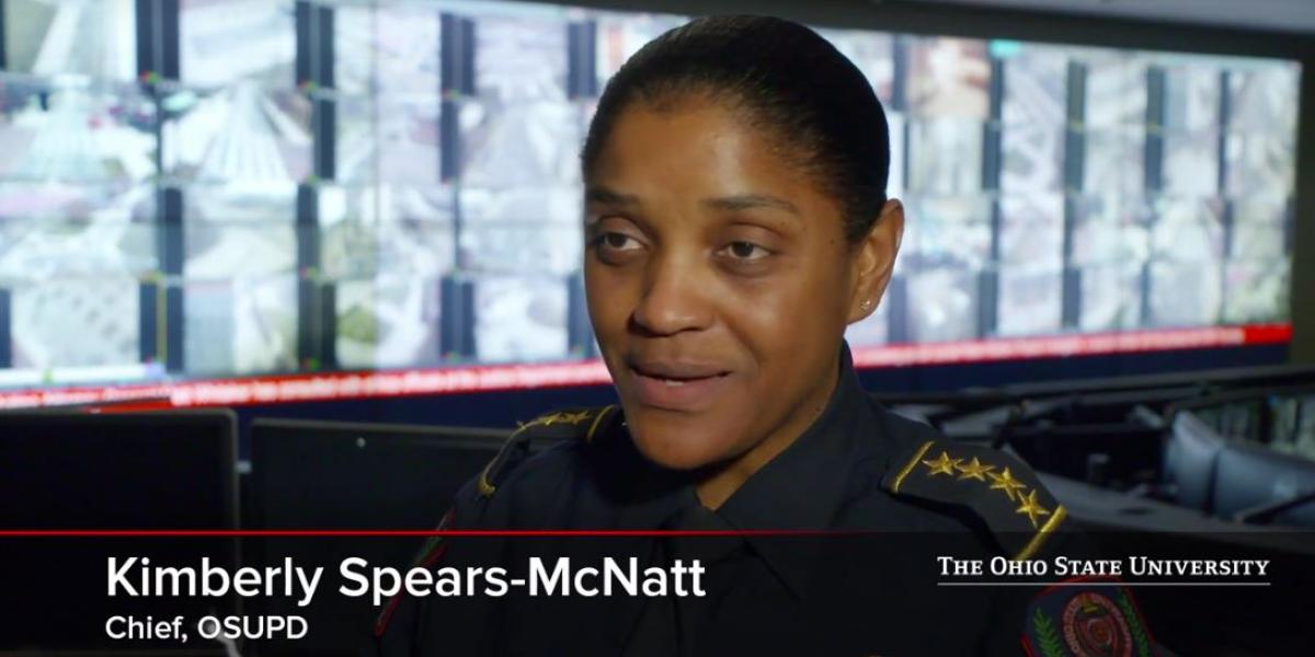 OSU Police Chief standing in front of security cameras