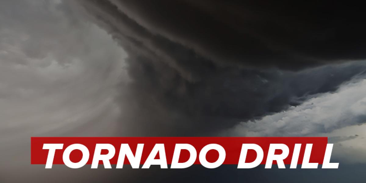 a tornado against a dark sky, with the words tornado drill over it