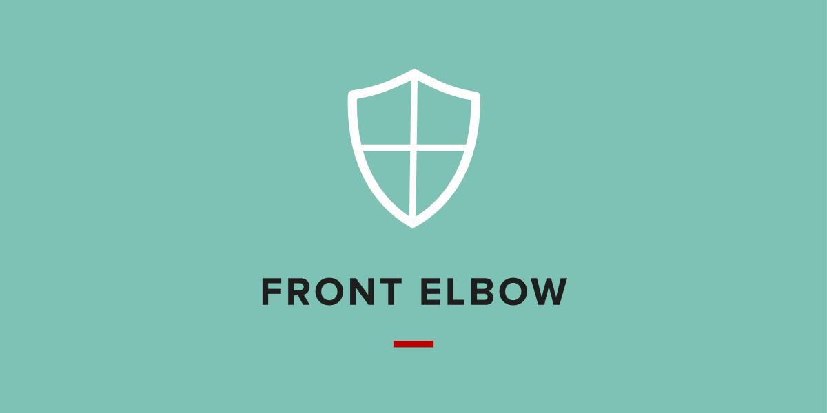 Image with icon of a shield for the front elbow self defense tactic.