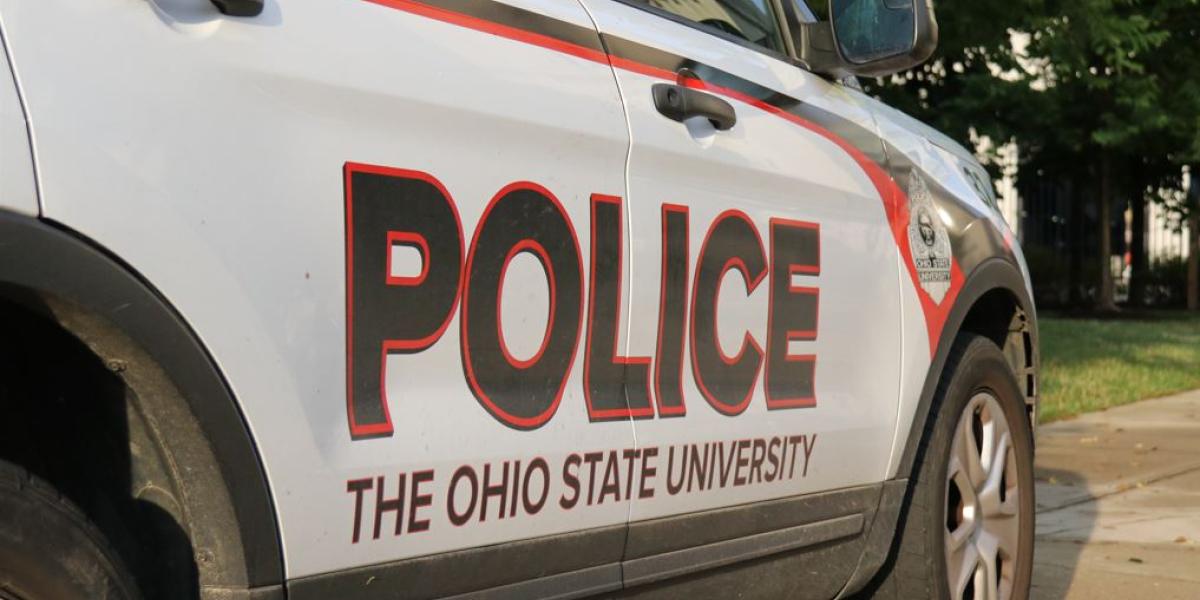 close-up of OSU Police cruiser door showing the word police