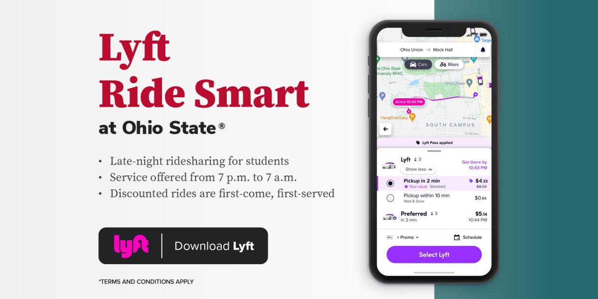 Graphic of Lyft Ride Smart showing services beginning at 7 p.m.