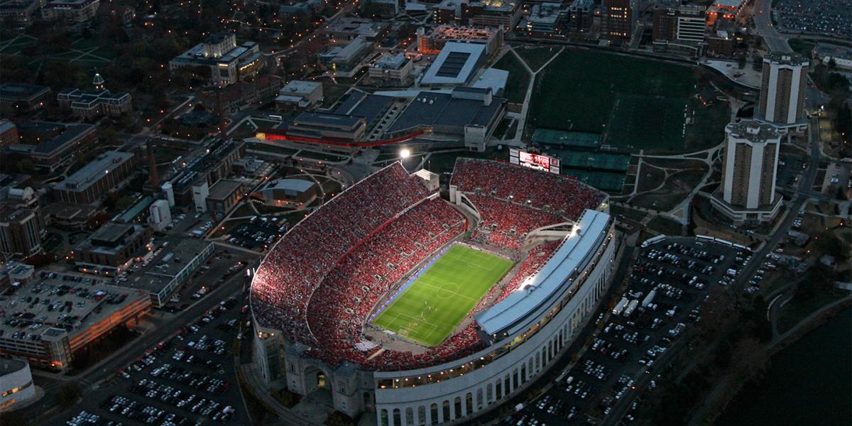 Ohio Stadium at night, under the lights