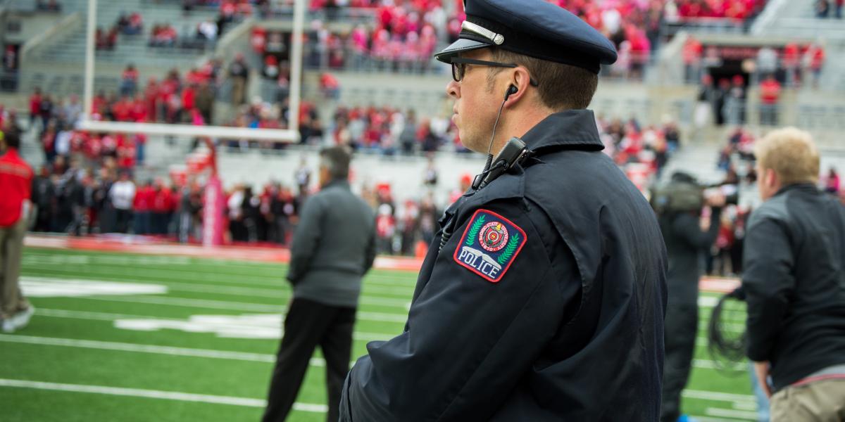 Officer inside stadium