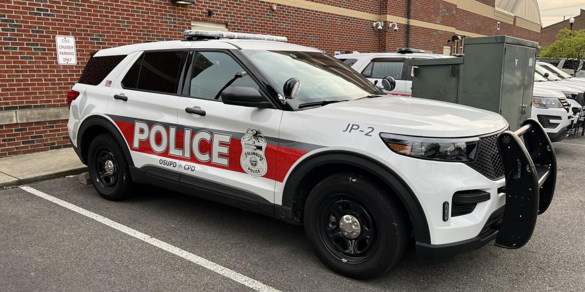 A Joint Patrol police vehicle that says 'Police' and 'OSUPD CPD'