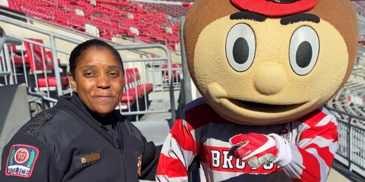 chief of police with brutus buckeye in ohio stadium