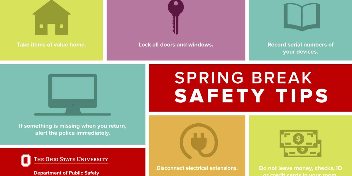 collage of safety tips, including locking doors, recording serial numbers of devices, disconnecting elecrical extension cords