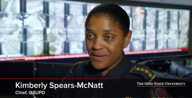 OSU Police Chief standing in front of security cameras