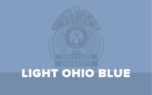 a sign of a police badge with the words in front of it, light ohio blue