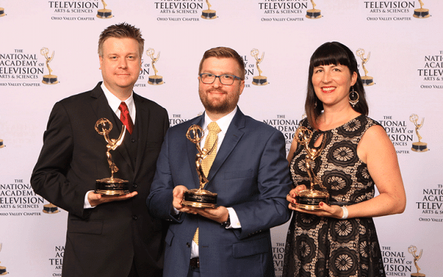 WOSU staff posing with their emmy awards
