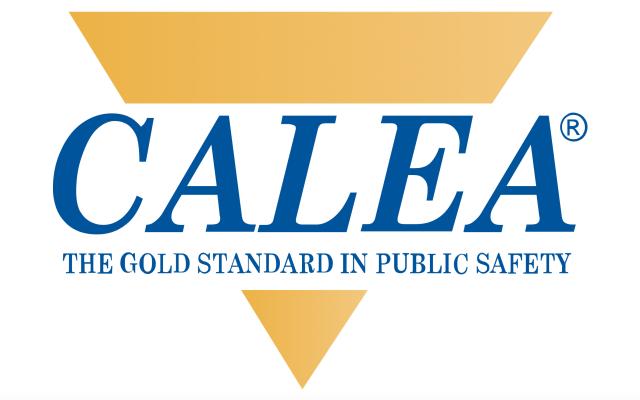 CALEA logo with yellow upsidedown triangle and words in blue