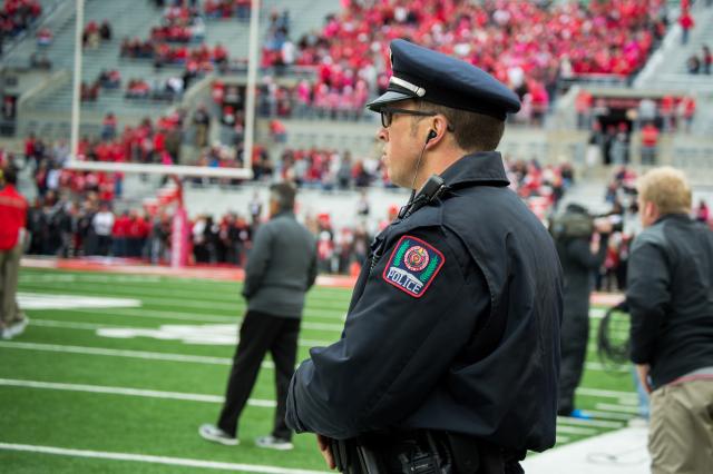 Officer inside stadium