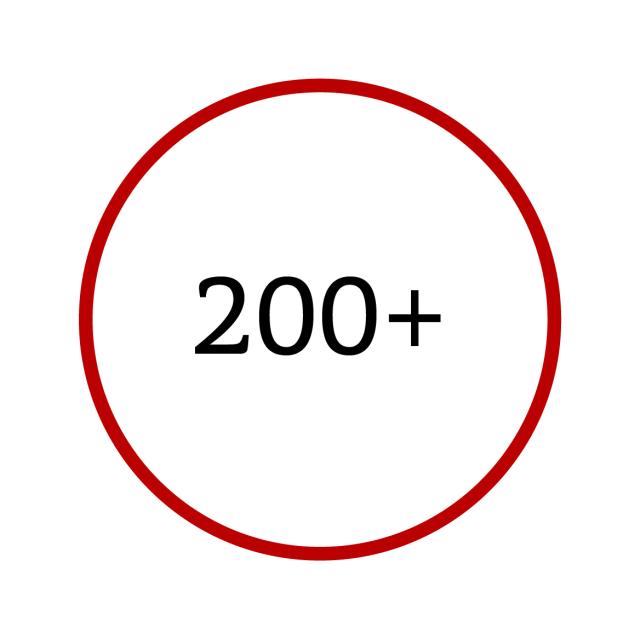 graphic of circle with text inside, two hundred plus