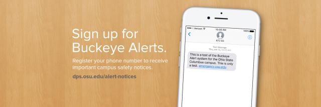 cell phone with Buckeye Alert test on screen