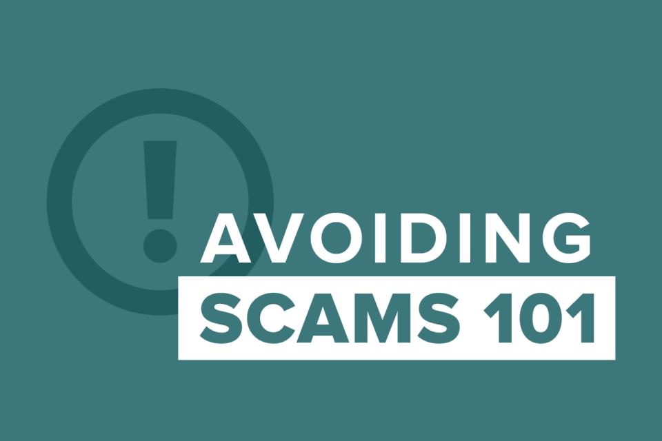 graphic showing "avoiding scams 101"