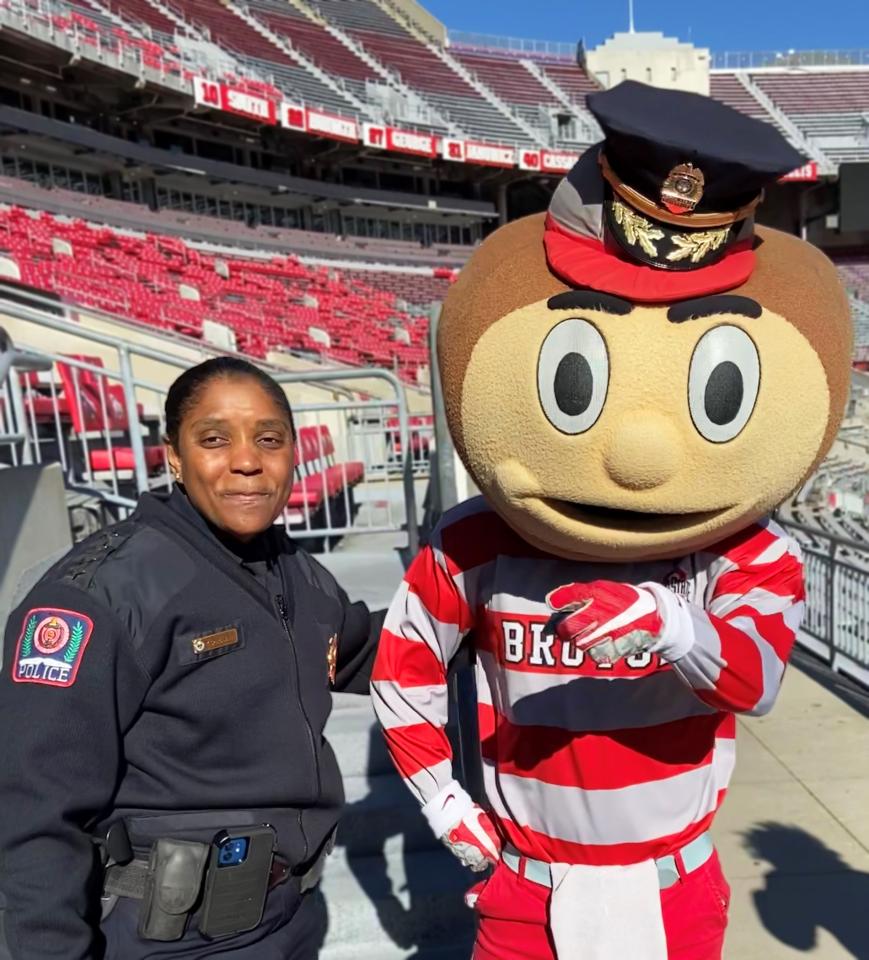 chief of police with brutus buckeye in ohio stadium
