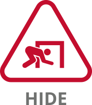 tile graphic representing hide, a man crawling into a small building space