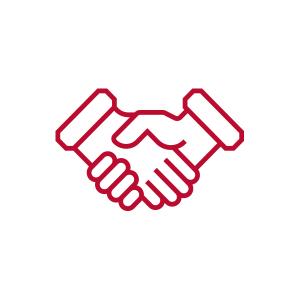 Line icon of two hands in a handshake gesture